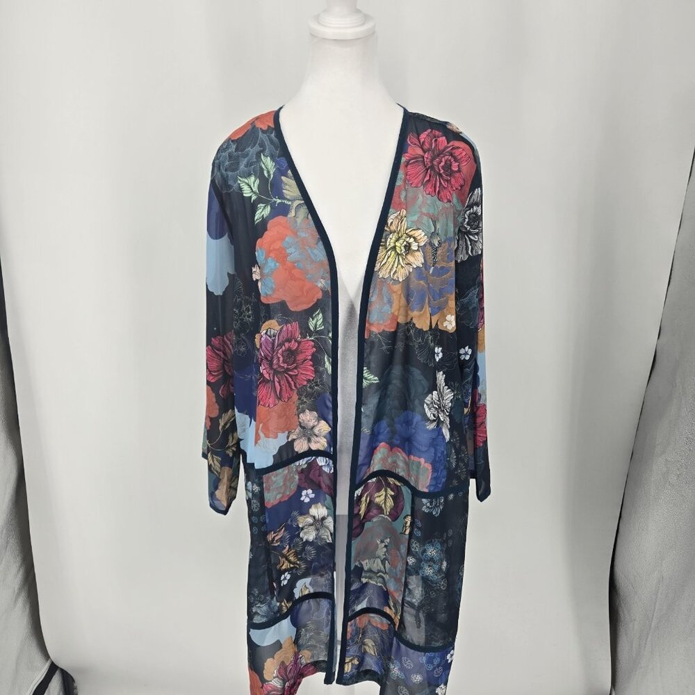 Soft Surroundings Renature  Floral Open Kimono Topper 3/4 Sleeve Size XL